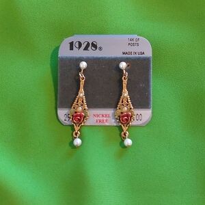 1928 Goldtoned Earrings with Faux Pearls